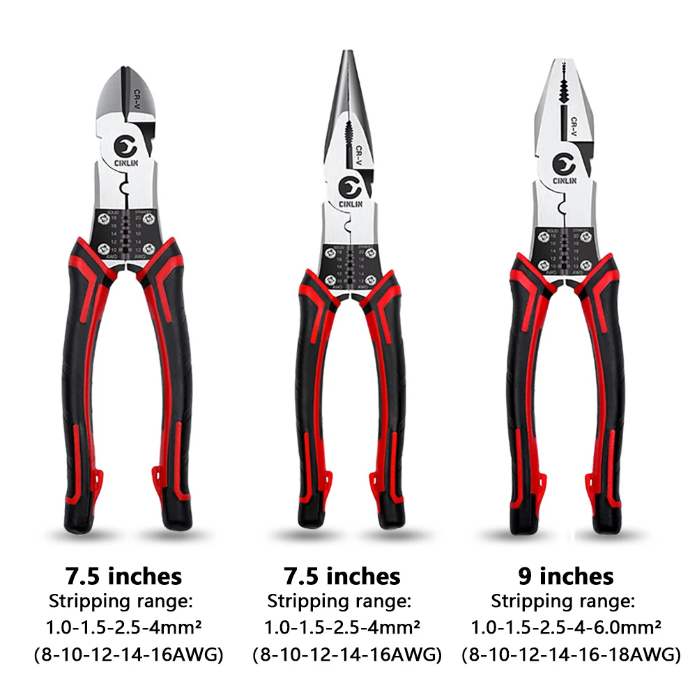 Effortless Multitool Flat Nose&Long Nose Pliers Steel Wire Stripper Cable Cutter Crimper Criming Hand Tools Electrician Cutting