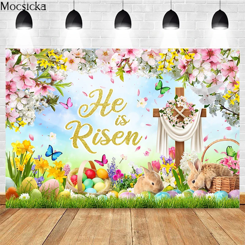 

Mocsicka Spring Easter Photography Background Cross Decoration Props Child Portrait Photo Wallpaper Backdrop Banner