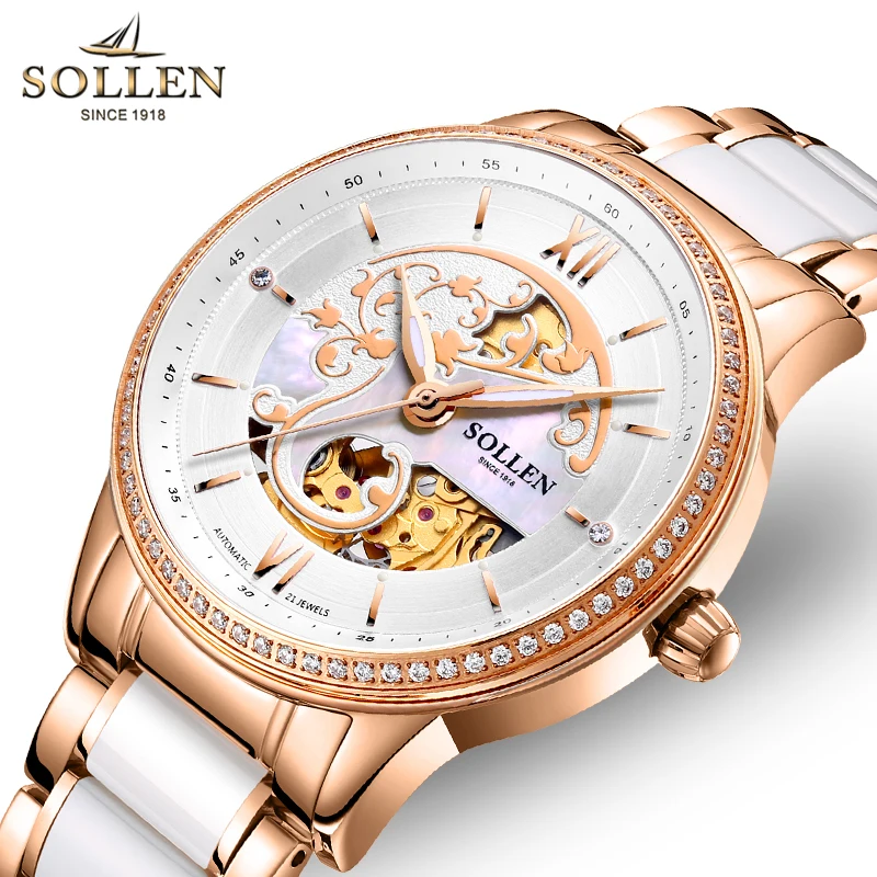 Switzerland Luxury Brand SOLLEN Japan MIYOTA 82S0 Automatic Mechanical Women's Watches Sapphire Waterproof Diamond Clock SL412