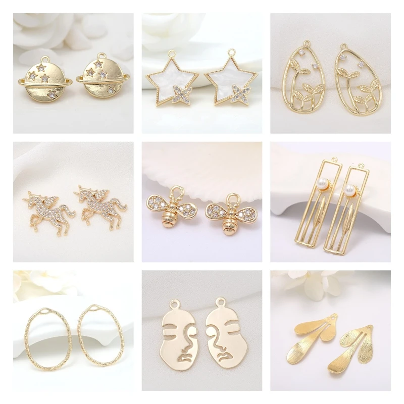 Glanzend gezicht bedels hangers DIY sieraden bevindingen oorbellen accessoires 14K vergulde sieraden maken benodigdheden