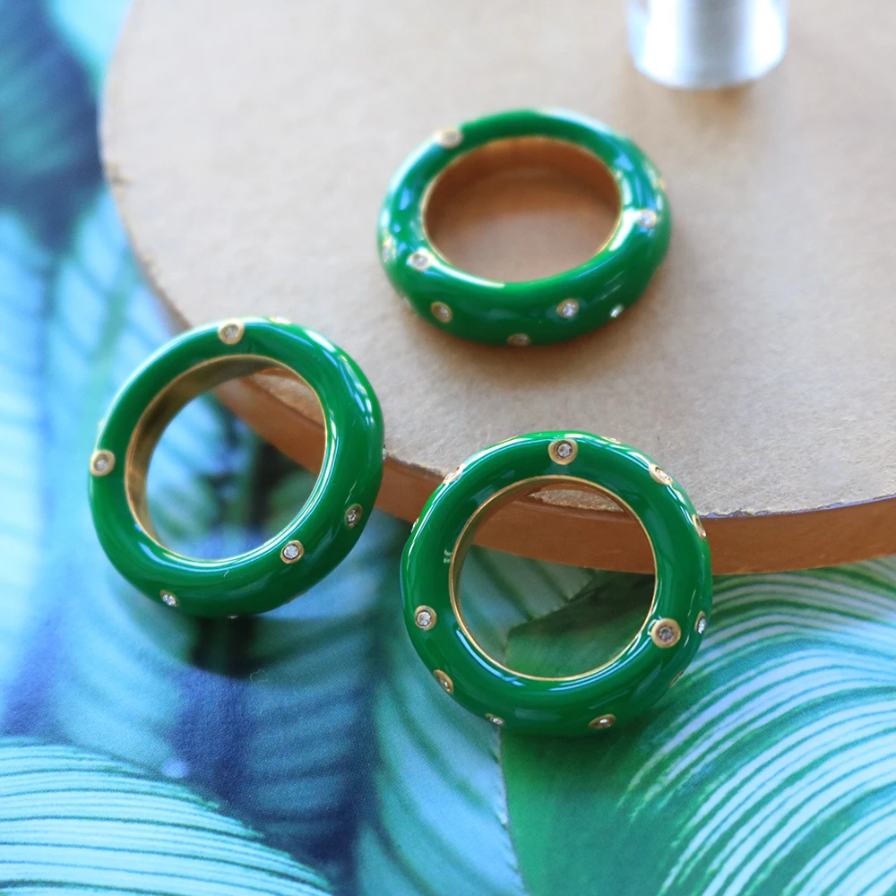 Vintage Stainless Steel Enamel Green Ring Waterproof  Punk Chunky Signet Rings for Women image 2