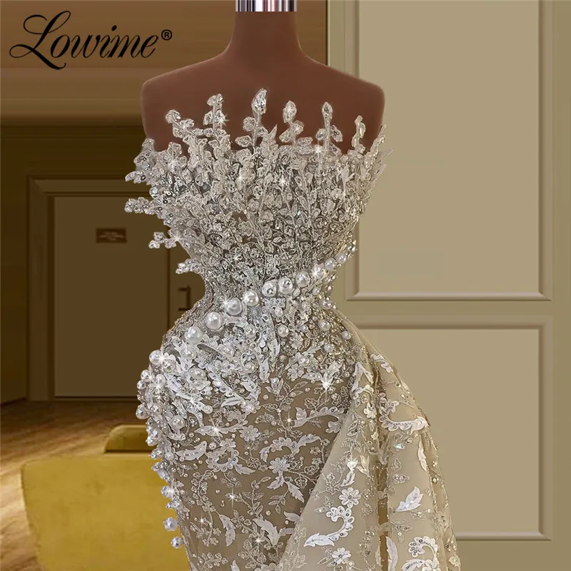 Lowime  New Design Luxury Long Party Dresses Pearls Mermaid Prom Dress 2021 Custom Made Lace Celebrity Dresses Evening Gown Robe