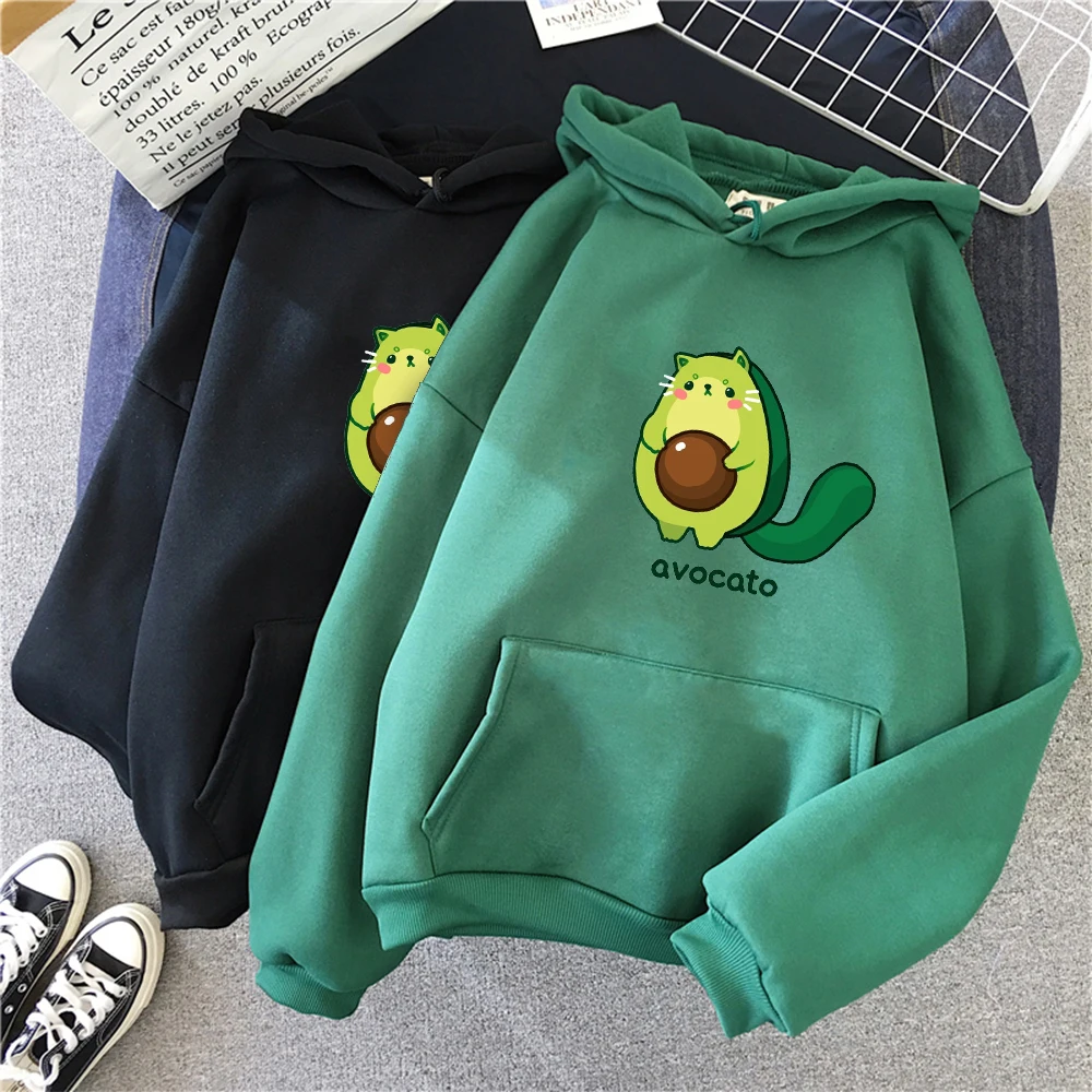 Winter Personality Cute Couple Pullover Cartoon Avocado Print Warm Casual Student Hoodie Fashion Tide Clothes Female Sudadera