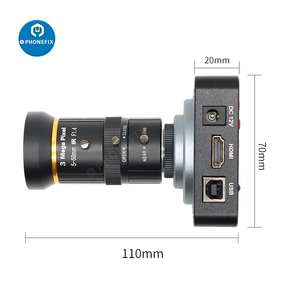 38mp FHD Video USB Industrial Microscope Camera 5-50mm F1.4 Big Visual Fixed Focus Zoom Lens For Phone PCB SMD Soldering Repair