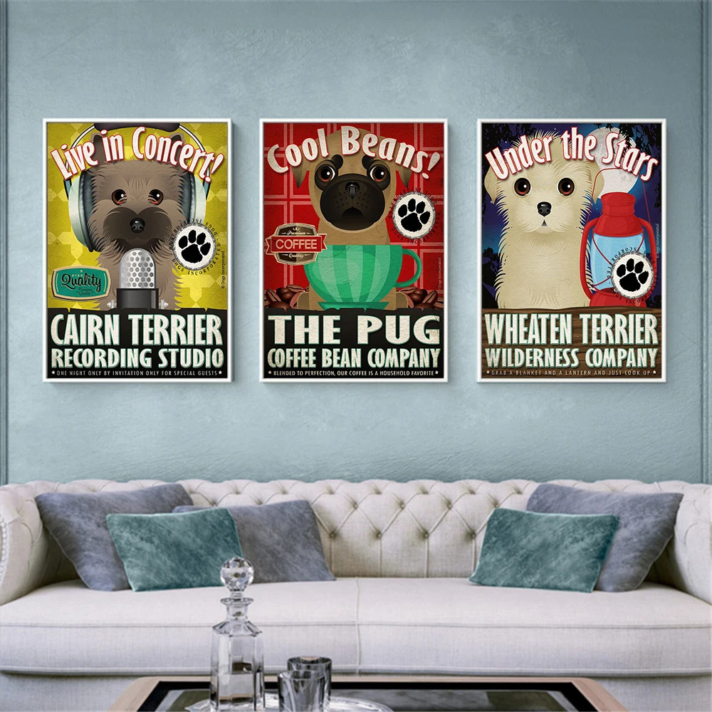 Póster artístico en lienzo, Cocina, perro, animales, añade algunas chispas, decoración para sala de estar, arte de pared, decoración para habitación de niños, mascotas pug