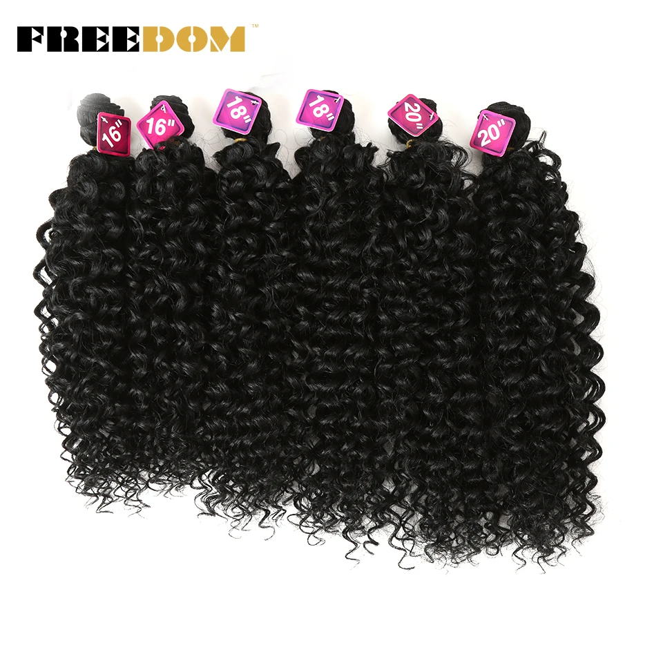 FREEDOM Synthetic Hair Weave 16-20 inch 7Pieces/lot Afro Kinky Curly Hair Bundles With Closure T Lace For Women hair Extensions