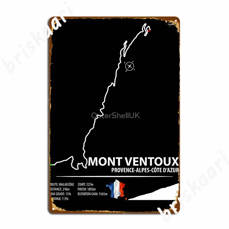 Mont Ventoux Malaucene Route Provence France Cycling Trail Map Art Print Poster Metal Plaque Club Bar Customize