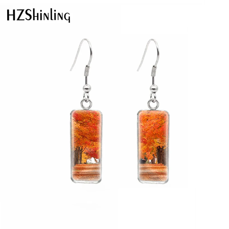 2019 New Arrival Autumn Fall leaves Stainless Steel Square French Hook Earring Dangle Sweet Summer Accessory Jewelry