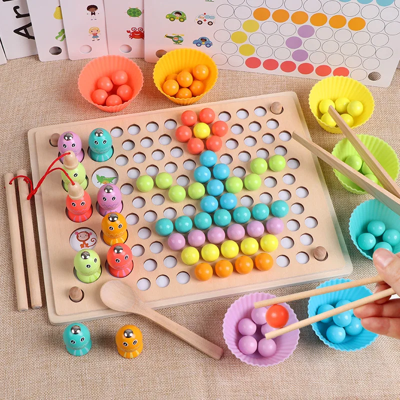 New Montessori Wooden Toys Hands Brain Training Clip Beads Puzzle Board Math Game Baby Early Educational Toys for Children