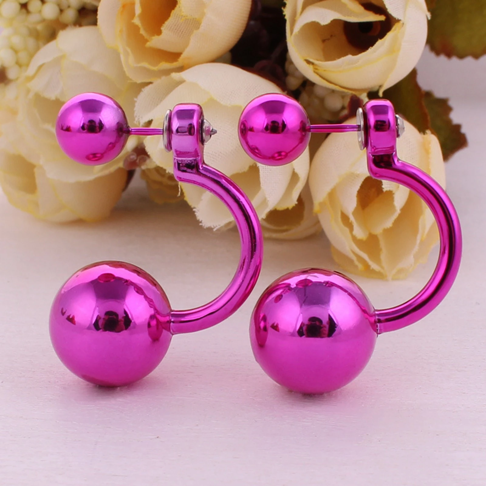 10 Pairs Metallic Color Acrylic Round Double Sided Ear Stud Front Back Earrings