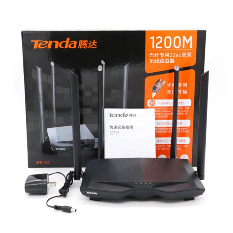 

Tenda Wi-Fi роутер AC6 двухдиапазонный 2,4 ГГц 5 ГГц 1167 Мбит/с 128 Мб DDR3 1 ГГц ЦП с 4 антеннами сетевой расширитель