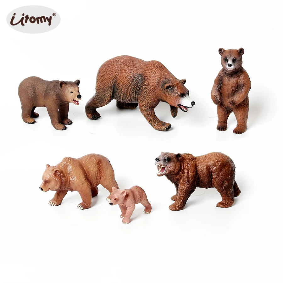 Realistic Woodland Grizzly Bear Toys Figurines Forest Animal Brown Bear Family Figures Home Decor Collection Cake Toppers