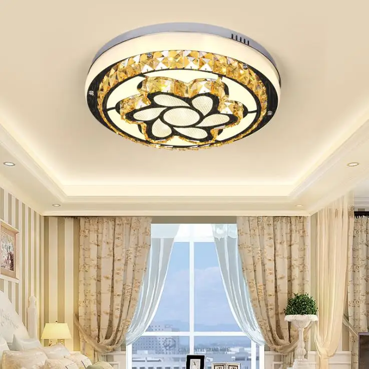 

Led Ceiling Lamp Bedroom Crystal Lamp Round European Living Room Light Luxury Crystal LED Corridor Lighting