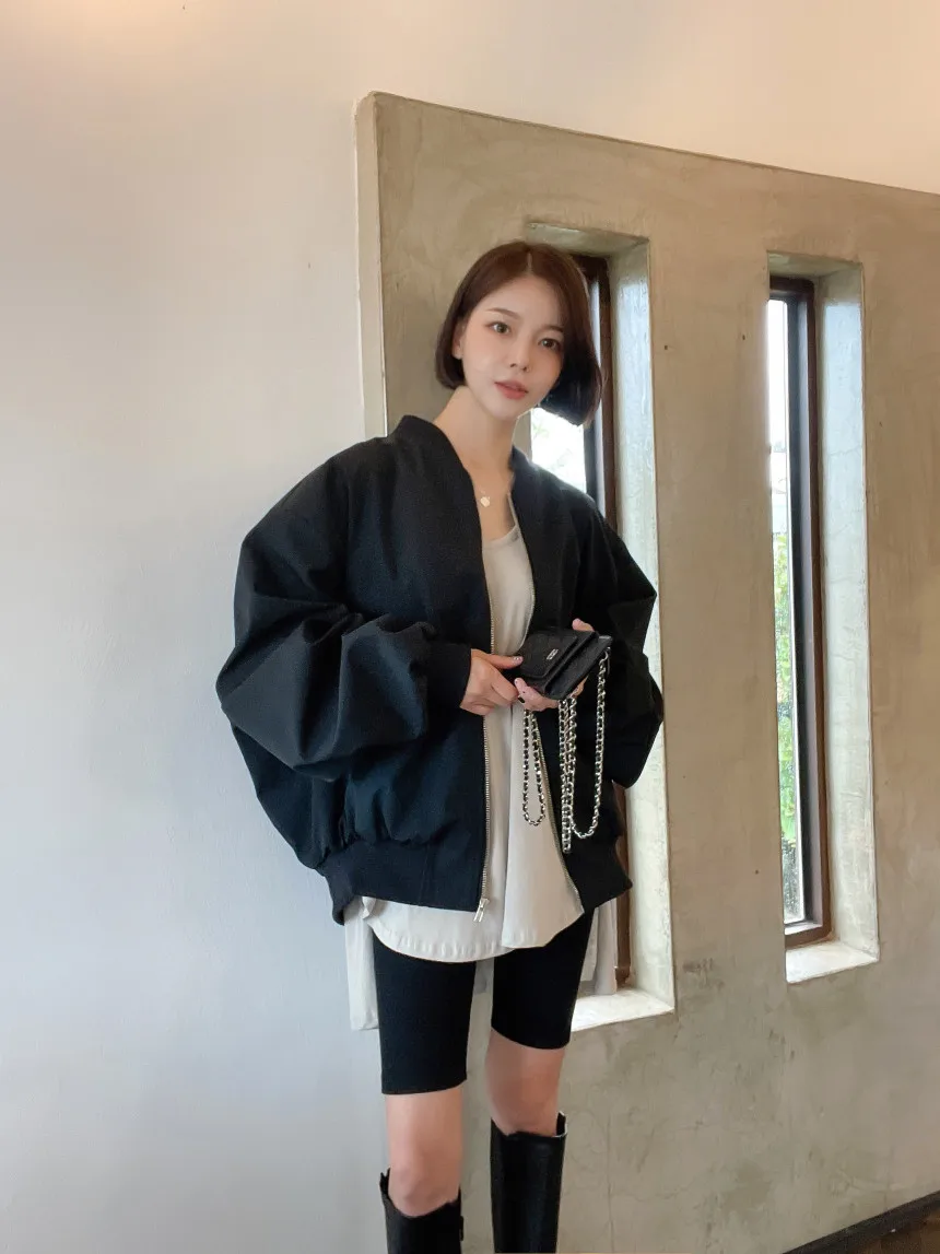 Bf Style Oversize Baseball Jacket For Women Streetwear Chic Casual Loose Jacket Ladies Oversize Solid Color Outwear Top