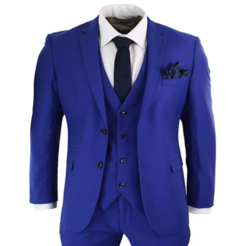 Royal Blue Mens Suits 3 Piece Tailored Fit Complete Costume Homme Best Man Groom Prom Wedding Suits