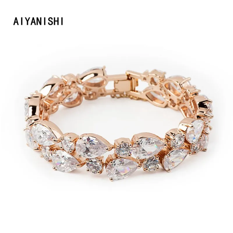 

AIYANISHI 18K Gold Filled Tennis Bracelets Iced Out Chain Sona Diamond Wedding Bracelet For Women Tennis Bracelet Party Gifts