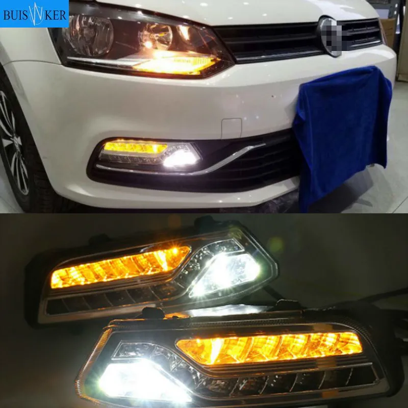 

2Pcs for VW Volkswagen Polo 2014 2015 2016 2017 Daytime Running Light flow Yellow Turn signal LED DRL Fog lamp