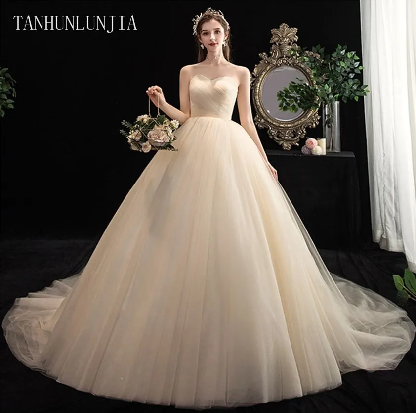 White Vestido De Noiva  NEW Designer Ball Gown Bridal Gowns Robe De Mariage Lace Up Strapless Wedding Dresses