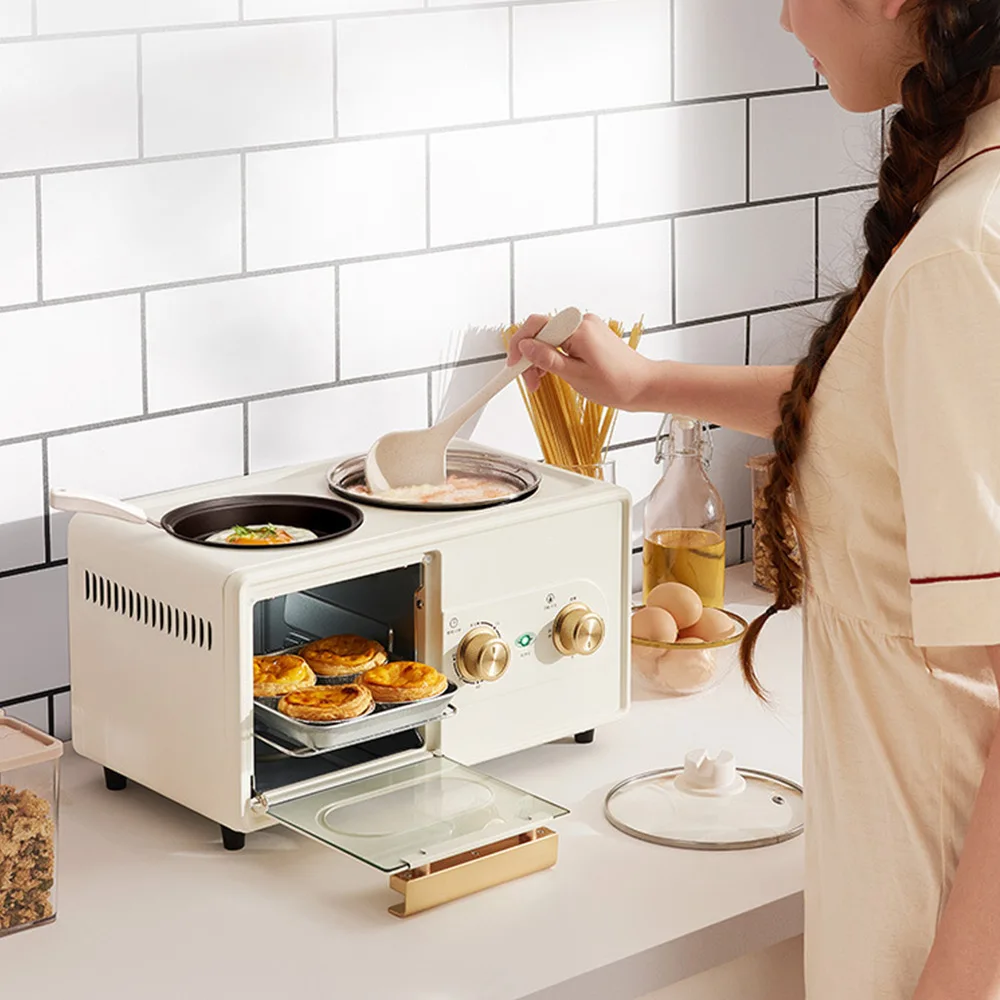 อาหารเช้าเครื่องมัลติฟังก์ชั่น4 In One ขี้เกียจ Artifact อัตโนมัติในครัวเรือนขนมปังพิซซ่ากระทะเครื่องปิ้งขนมปัง
