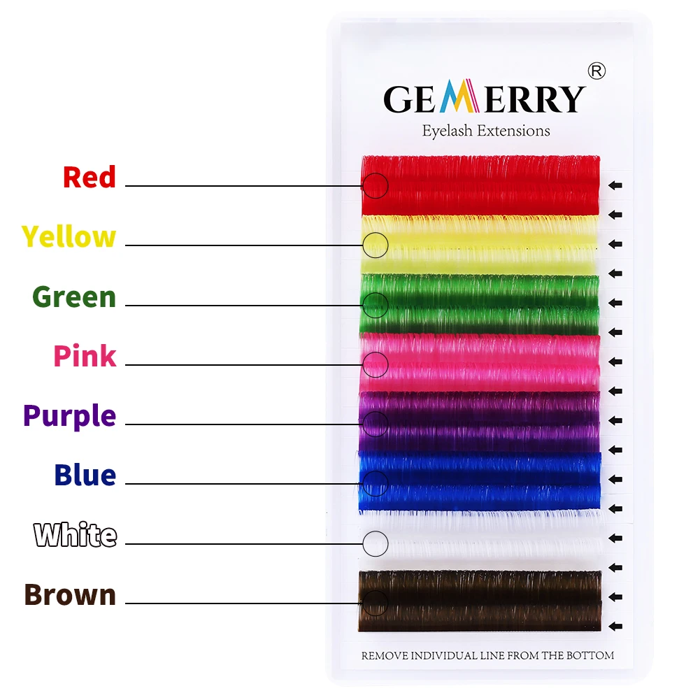 GEMERRY 16 Rows Colored Individual Lashes Soft Eyelash Extension Brown White Blue Purple Pink Green Yellow Colored Lash Makeup