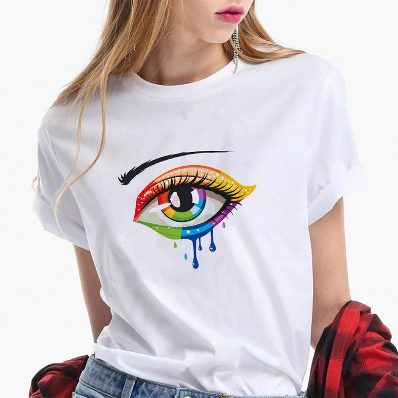 Women's T-shirt Harajuku Aesthetics Pretty Cute Eye Print T-shirt Streetwear Korean Style Graphic Tees Women