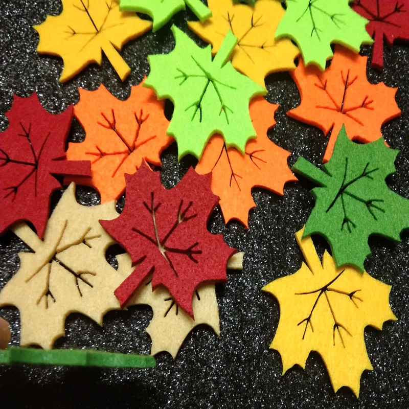 Custom Made 40pcs 7 Candy Colors Felt Maple Leaf DIY Decorative kindergarten leafs kids garden Patch applique leaves handmade