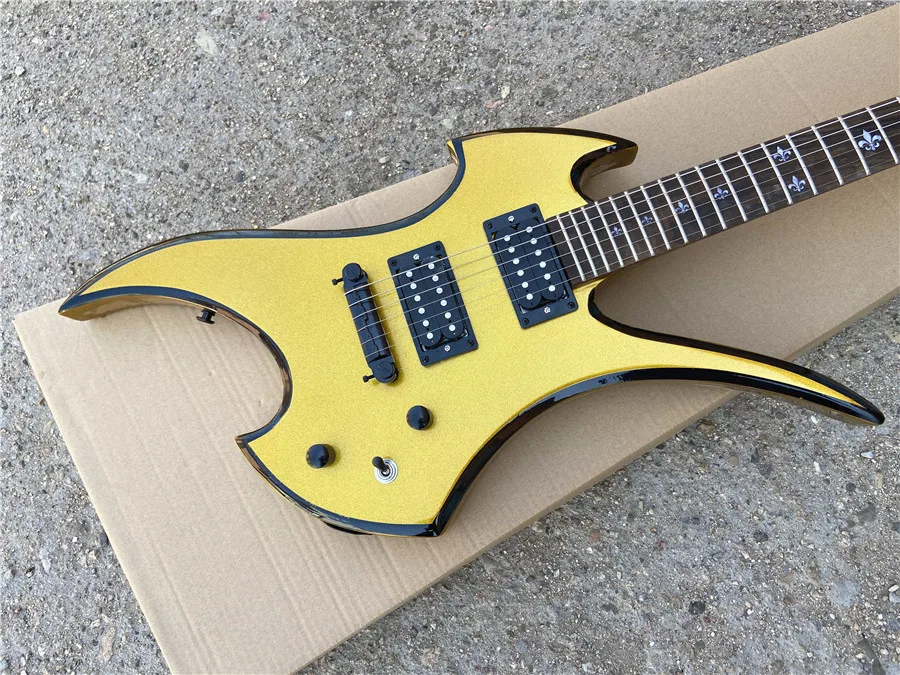 Metallic yellow custom version fixed bridge special-shaped electric guitar free shipping