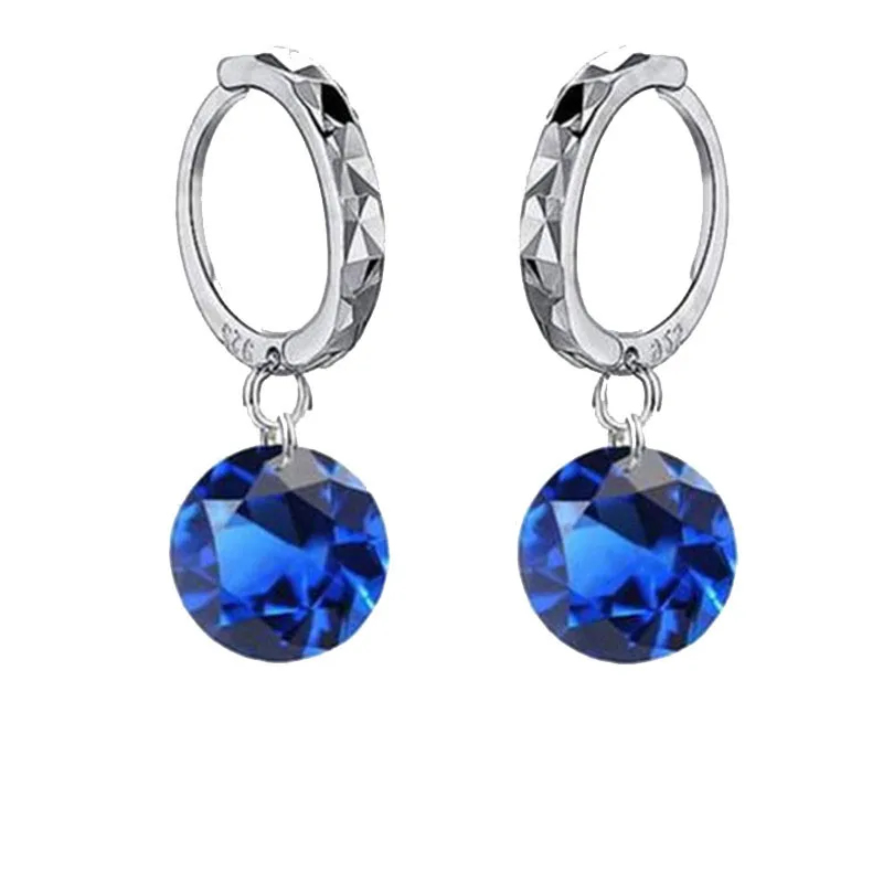 8 Colors Option Classic Girl Women Gift Jewelry 925 Sterling Silver and Shining 5A Cubic Zirconia Dangle Huggie Earrings