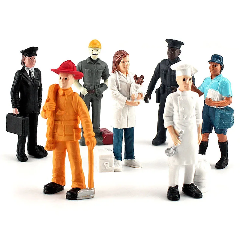 7pcs Simulation Action Figures Profession Model Doctor Firemen Postman Staff Dolls Veterinary Educational toys for children Gift