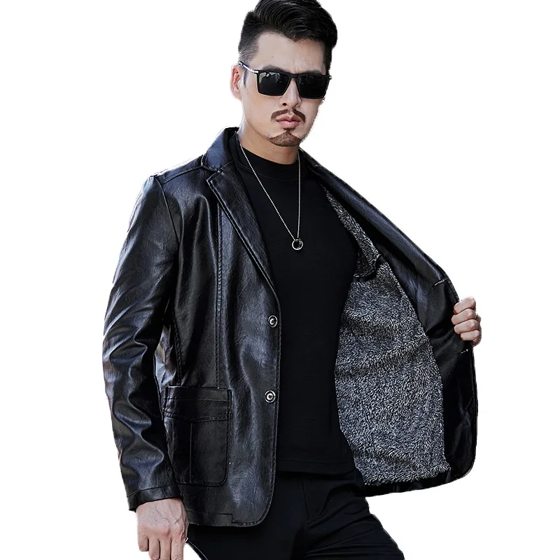 

Mens Jackets And Coats Turn Down Collar Men Winter PU Leather Jacket Pocket Men's Clothing 2020 Fashion Warm Fleece Coat Men