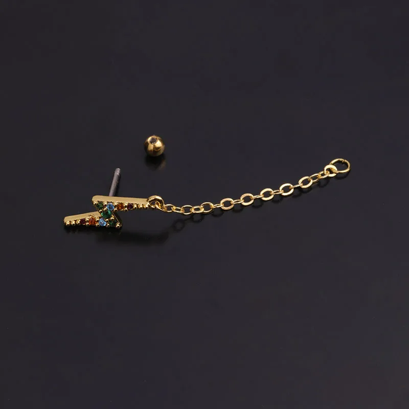 1 PCS Elegant Micro Pave CZ Helix Earring with Chain Cute Small Snake Flash Shape Round Ball Ear Cartilage Stud Cuff Jewelry