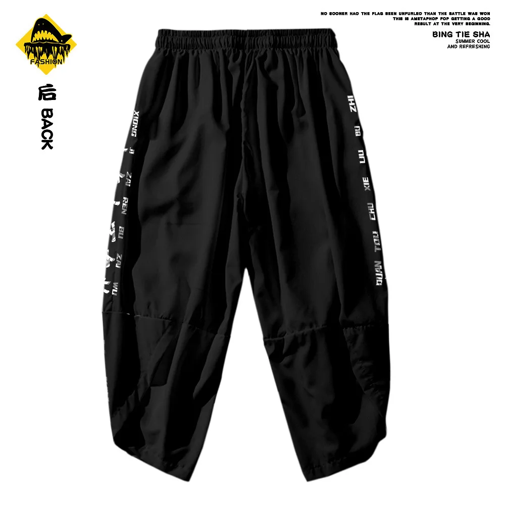 Men\'s Pockets Harem Pants 2021 Hip Hop Casual Male Joggers Trousers Fashion Casual Streetwear Black Print Pants