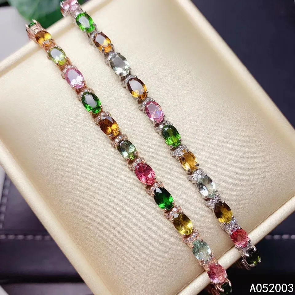 KJJEAXCMY Fine Jewelry 925 Sterling Silver inlaid tourmaline women hand bracelet classic support detection