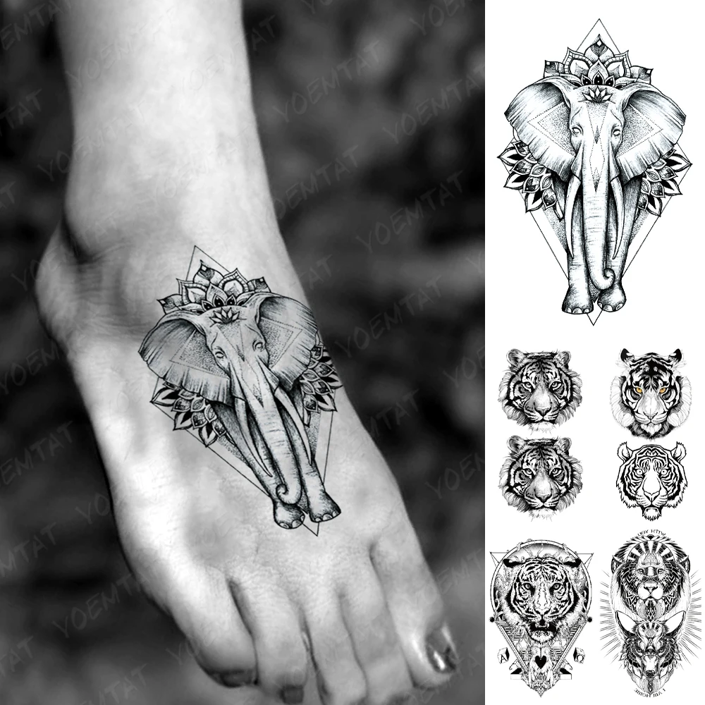 

Waterproof Temporary Tattoo Elephant Lion Tiger Wolf Ferocious Animal Child Arm Leg Foot Woman Body Art Water Transfer Tatto Men