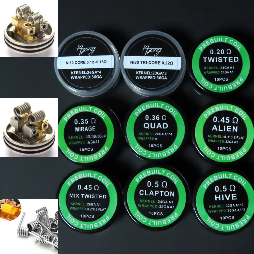 

10 шт./кор. NI80 A1 SS316L MTL Clapton готовые катушки для MTL RDA RTA RBA электронная сигарета Vape катушка нагревательной проволоки