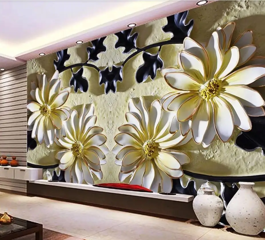 

window mural wallpaper Flower embossed background wall modern minimalist style background embossed decorative painting