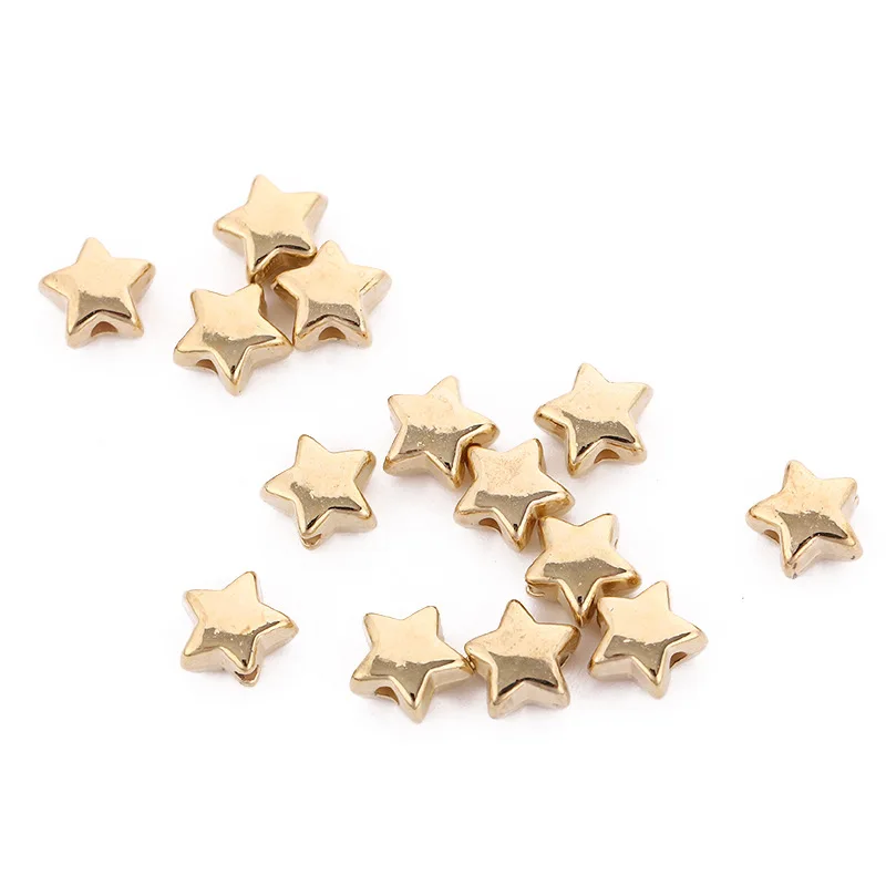 100-200pcs/lot 6/9mm Star Beads for Needlework Jewelry Making CCB Gold Plated Pentagram Spacer Beads Handmade Diy Bracelets