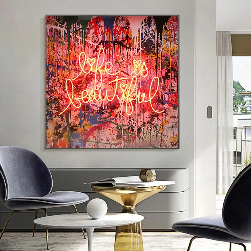 Street Grafitti Art Canvas Painting Love Is Beautiful Posters and Prints Wall Art Picture for Living Room Home Wall Decor Cuadro