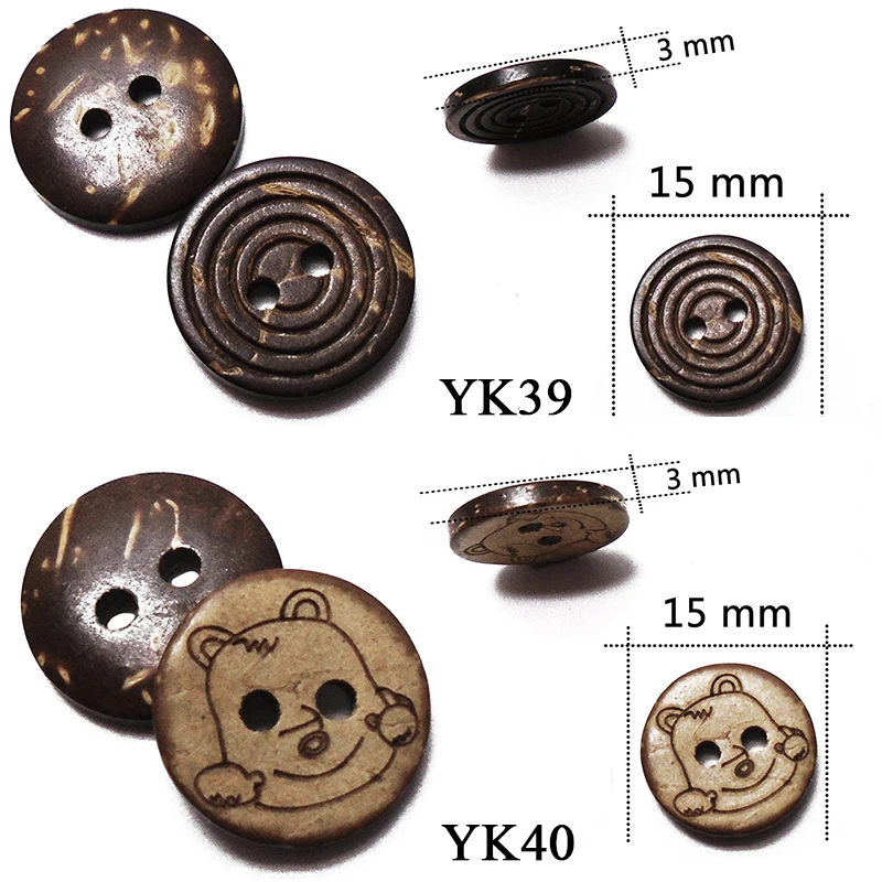 30 Teile/los Größe 15mm Natürliche Farbe Runde Laser Coconut Shell Tasten Handwerk Nähen Scrapbooking Holz Für Kinder Kleidung Handmade – Detail 7