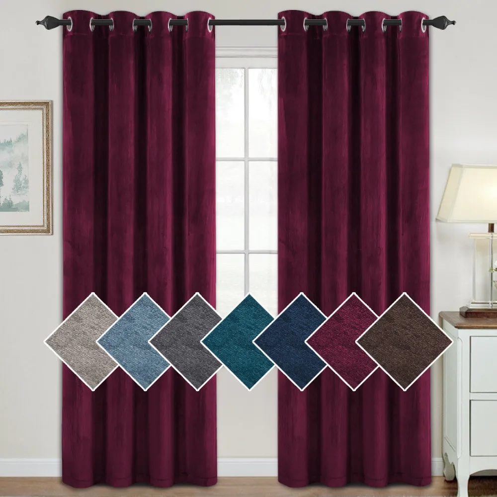 Nordic 2021 Luxury Brown Velvet Curtains for Living Room Bedroom Window Treatments Wine Red Grey Blackout Curtains  2 Panels