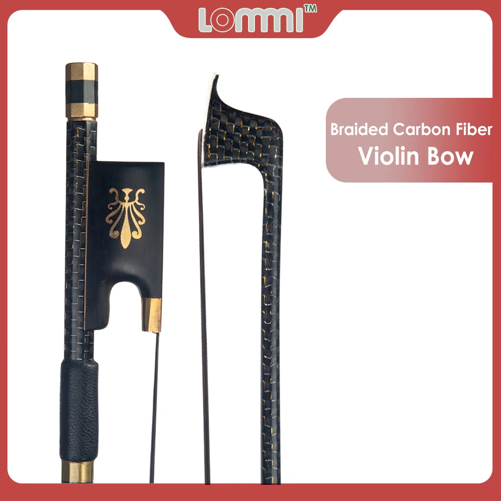 LOMMI Gold-braided Carbon Fiber Violin Bow 4/4 Full Size AA Grade Mongolia Horsehair Abalon Shell Slide Ebony Frog Fast Response