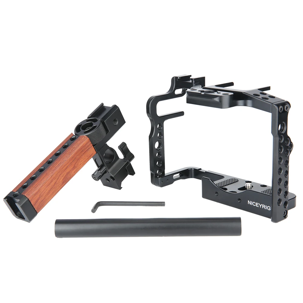 NICEYRIG for Panasonic Lumix GH5 / GH5S Camera Cage Kit with Cable Clamp Cheese Top Handle NATO Rail Cold Shoe 15mm Rod