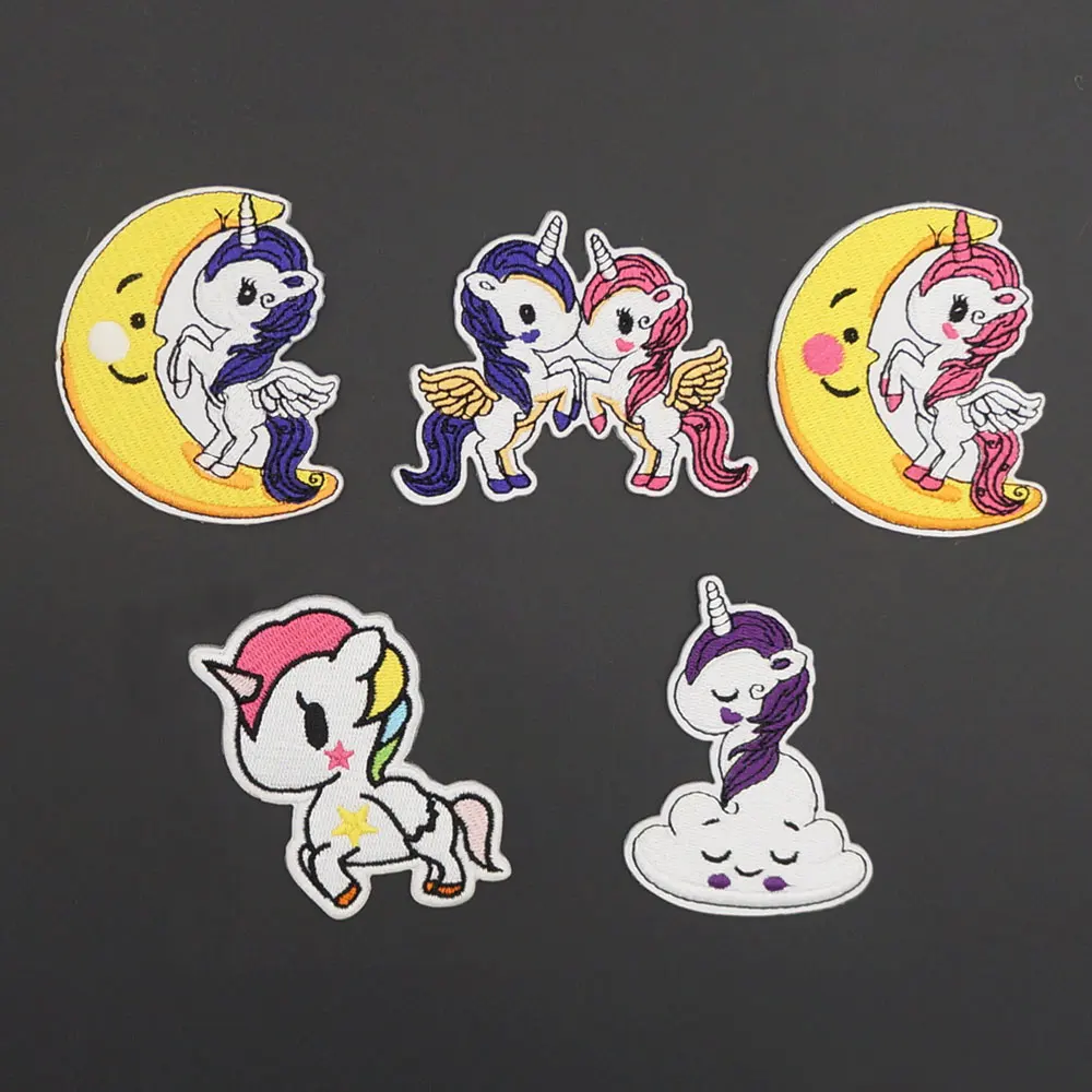 Cartoon Unicorn Pony Embroidery Iron-on Back Patches DIY Cute Garments Badge for Bags Pants Decoration Appliques