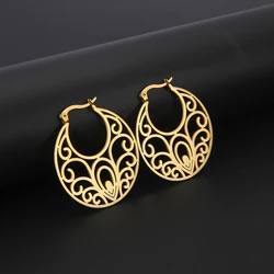 Cazador Vintage Filigree Hoop Earrings for Women Flower Tree Lotus Stainless Steel Jewelry Wedding Birthday Mother Gifts 2024