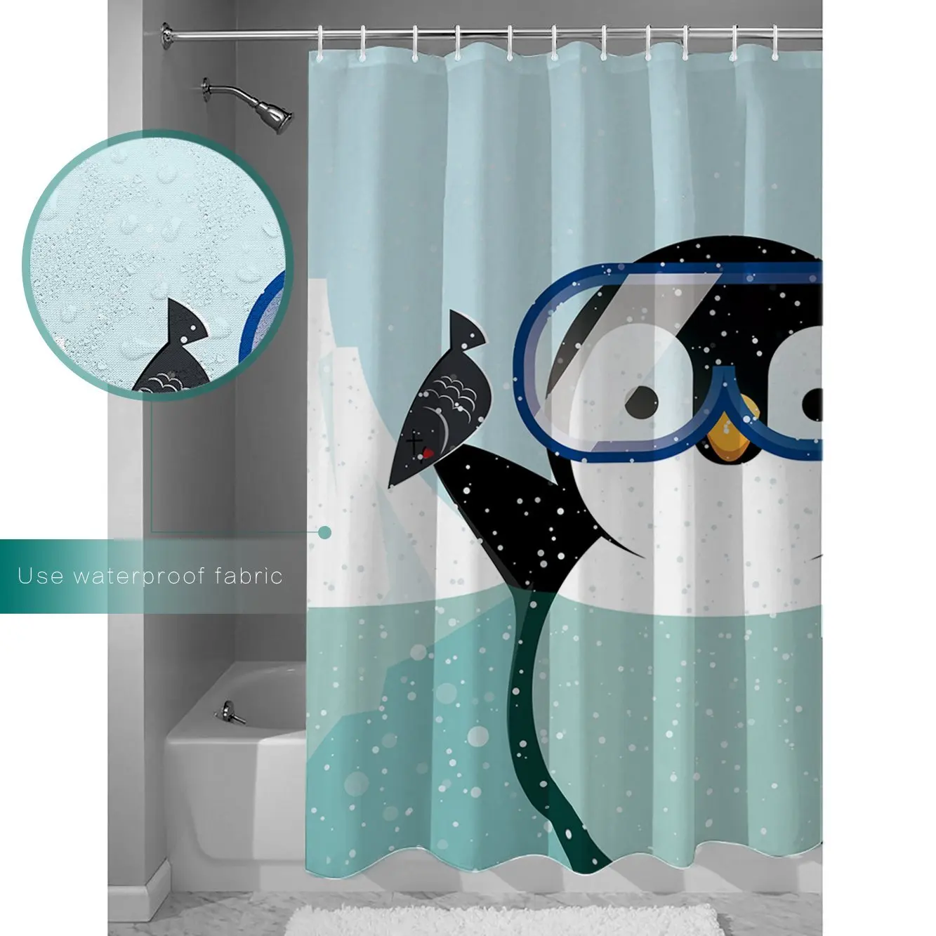 Waterproof Polyester Fabric Shower Curtain Penguin diving Shower Curtains