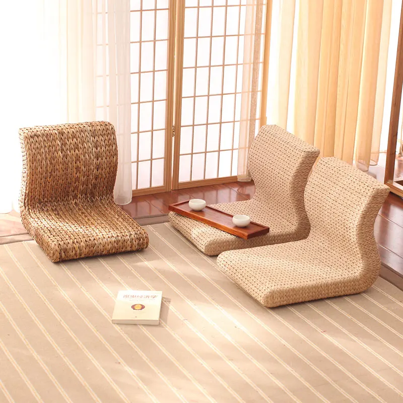 Handmade Japanese Floor Legless Chair Sitting Room Furniture Asian Traditional Tatami Zaisu Backrest Chair for Balcony Bay