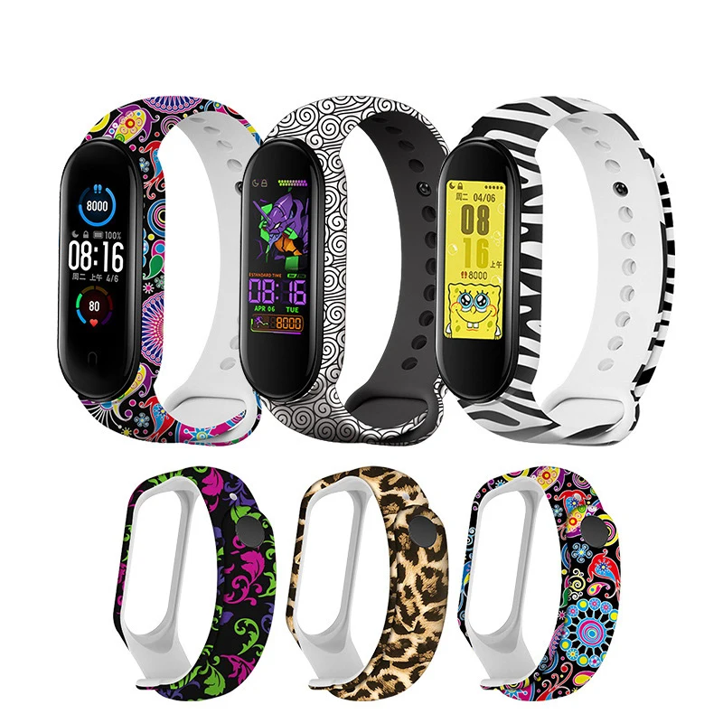 For Mi Band 6 5 4 3 Strap Silicone Printing Cartoon Blet Pattern Xiao MI 6 5 Watchband Bracelet smart watch Sports Fitness Wrist