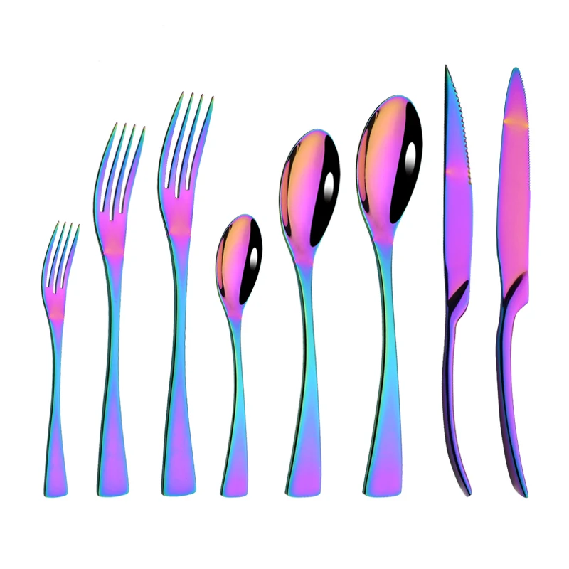 Mirror Colorful Flatware Cutlery Set 304 Stainless Steel Tableware Set Multicolor Dinnerware Set SilverwareKitchen Accessories