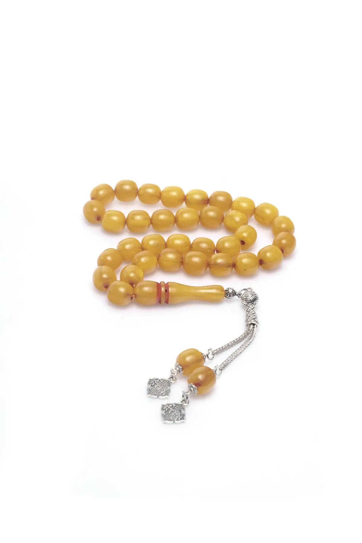 Iran Bağası Amber Rosary Round Cut Yellow Color Metal Tassels Coarse Habbeli