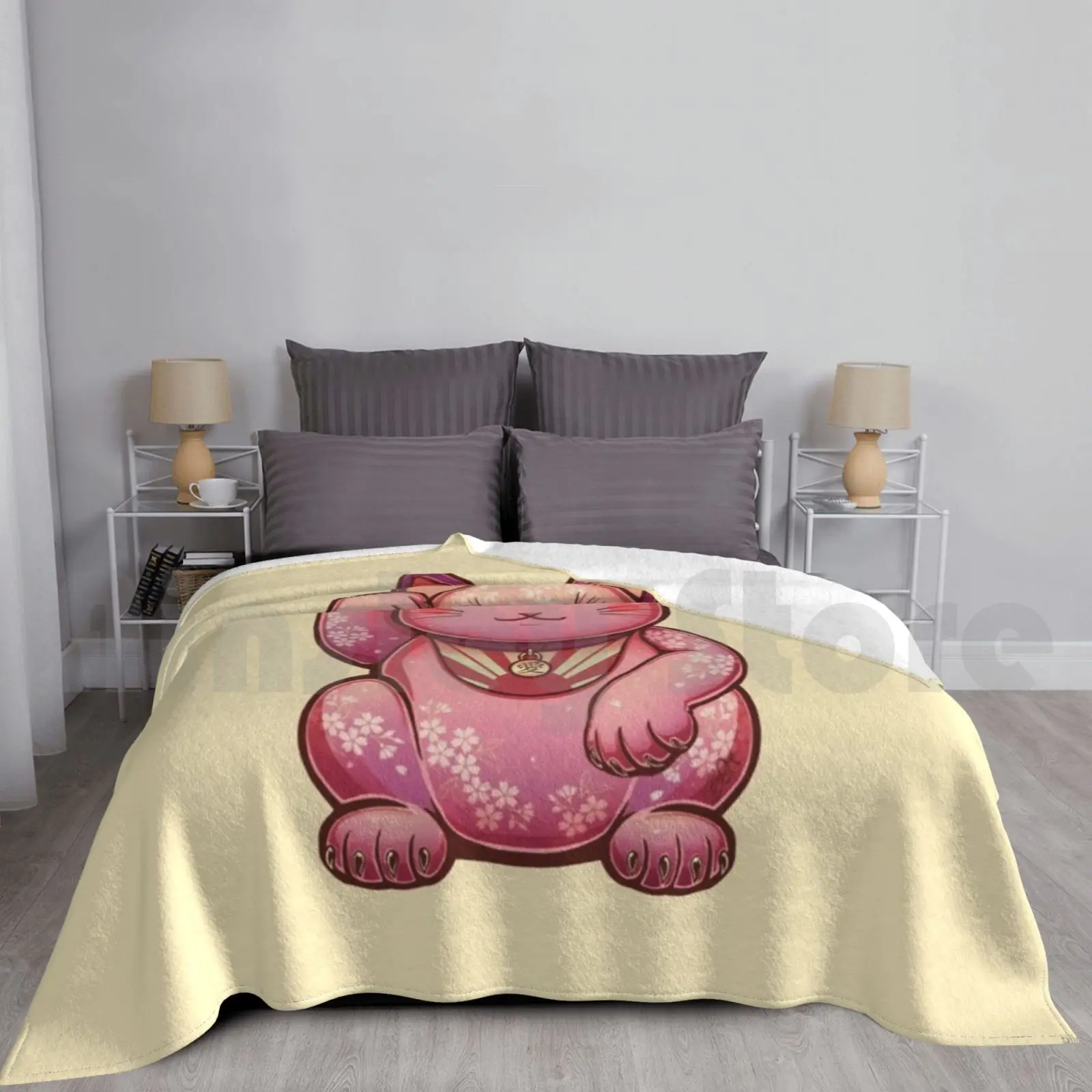 Blanket Hanami Maneki Neko : Ai 1327 Ai Maneki Neko Lucky Beckoning Cat Day Sun Pink Pattern